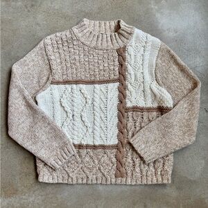 Carolyn Taylor Neutral Cable Knit Mock Neck Sweater